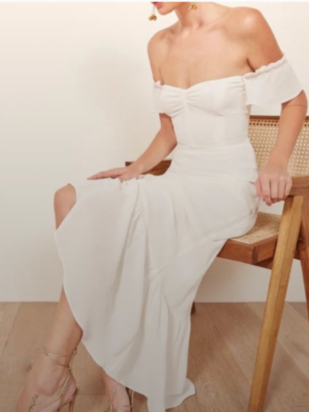 Reformation Off-Shoulder White Midi Dress